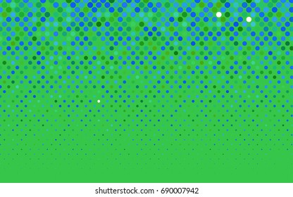 Light Blue, Green vector banner with circles, spheres. Abstract spots. Background of Art bubbles in halftone style with colored gradient.