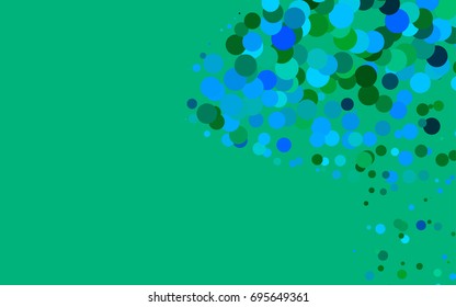 Light Blue, Green vector banner with circles, spheres. Abstract spots. Background of Art bubbles in halftone style with colored gradient.