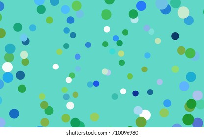 Light Blue, Green vector banner with circles, spheres. Abstract spots. Background of Art bubbles in halftone style with colored gradient.