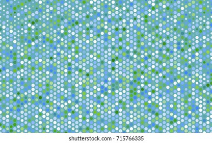 Light Blue, Green vector banner with circles, spheres. Abstract spots. Background of Art bubbles in halftone style with colored gradient.
