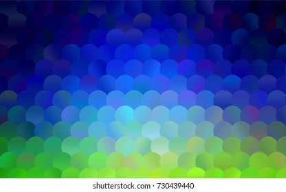 Light Blue, Green vector banner with circles, spheres. Abstract spots. Background of Art bubbles in halftone style with colored gradient.