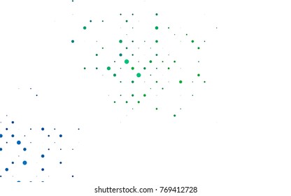 Light Blue, Green vector banner with circles, spheres. Abstract spots. Background of Art bubbles in halftone style with colored gradient.