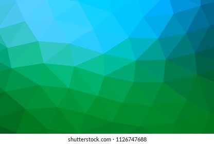 Light Blue, Green vector blurry hexagon blurry triangle. Geometric illustration in Origami style with gradient.  Brand new style for your business design.