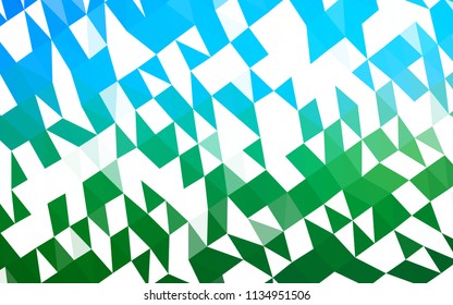 Light Blue, Green vector blurry triangle background. Shining illustration, which consist of triangles. The textured pattern can be used for background.