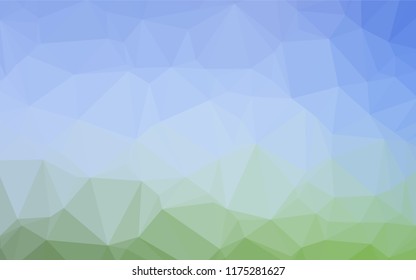 Light Blue, Green vector blurry hexagon template. Triangular geometric sample with gradient.  A completely new template for your business design.
