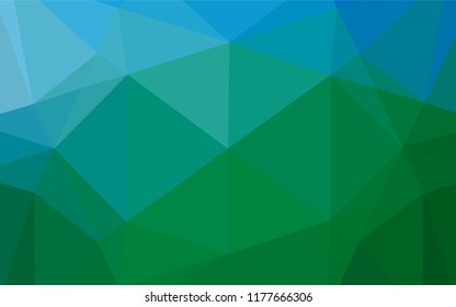 Light Blue, Green vector blurry hexagon pattern. Shining illustration, which consist of triangles. The best triangular design for your business.