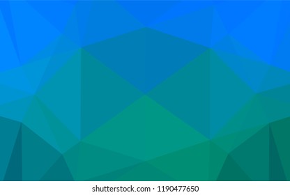 Light Blue, Green vector blurry hexagon pattern. Triangular geometric sample with gradient.  Brand new style for your business design.