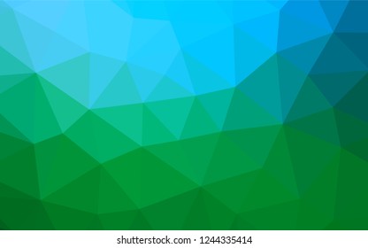 Light Blue, Green vector blurry hexagon template. Shining illustration, which consist of triangles. The template can be used as a background for cell phones.