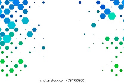Light Blue, Green vector blurry hexagon background design. Geometric background in Origami style with gradient. 