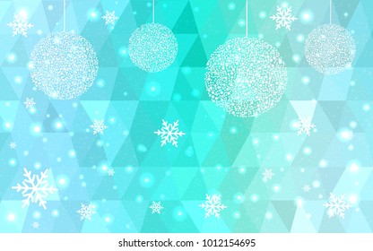 Light Blue Green vector christmas postcard low polygon background. Illustration consisting of triangles. Abstract triangular polygonal origami or crystal design of New Year celebration.