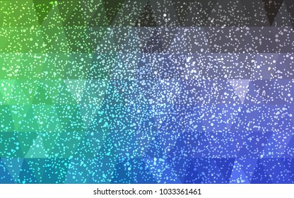 Light Blue, Green vector christmas polygon background. Low poly Illustration consisting of triangles with snowflakes. Texture background of New Year celebration.