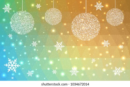 Light Blue Green vector christmas polygon background. Low poly Illustration consisting of triangles with snowflakes. Texture, seamless background of New Year celebration.