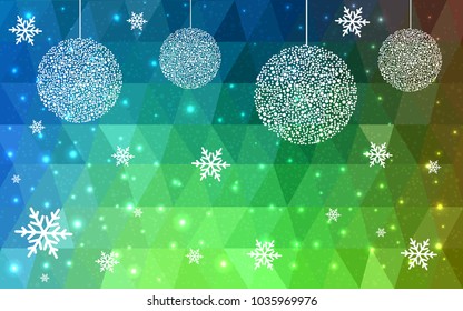Light Blue Green vector christmas postcard low polygon background. Illustration consisting of triangles. Abstract triangular polygonal origami or crystal design of New Year celebration.