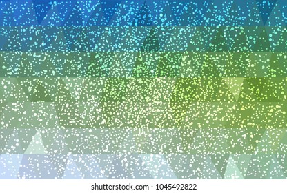Light Blue, Green vector christmas postcard low polygon background. Illustration consisting of triangles. Abstract triangular polygonal origami or crystal design of New Year celebration.