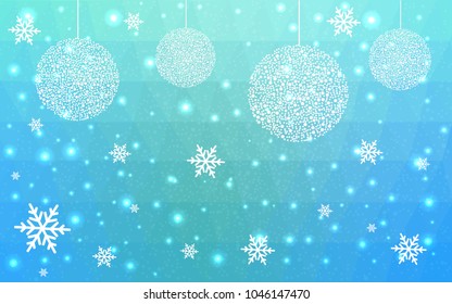 Light Blue Green vector christmas postcard low polygon background. Illustration consisting of triangles. Abstract triangular polygonal origami or crystal design of New Year celebration.