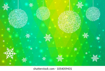 Light Blue Green vector christmas polygon background. Low poly Illustration consisting of triangles with snowflakes. Texture, seamless background of New Year celebration.