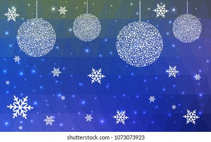 Light Blue Green vector christmas postcard low polygon background. Illustration consisting of triangles. Abstract triangular polygonal origami or crystal design of New Year celebration.