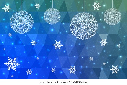Light Blue Green vector christmas postcard low polygon background. Illustration consisting of triangles. Abstract triangular polygonal origami or crystal design of New Year celebration.