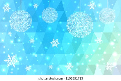 Light Blue Green vector christmas postcard low polygon background. Illustration consisting of triangles. Abstract triangular polygonal origami or crystal design of New Year celebration.