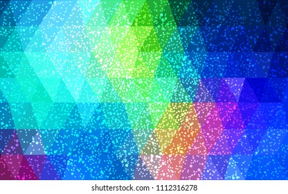 Light Blue, Green vector christmas polygon background. Low poly Illustration consisting of triangles with snowflakes. Texture background of New Year celebration.