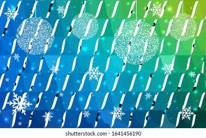 Light Blue Green vector christmas postcard low polygon background. Illustration consisting of triangles. Abstract triangular polygonal origami or crystal design of New Year celebration.