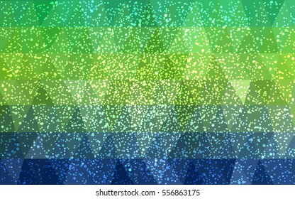 Light Blue Green vector christmas polygon background. Low poly Illustration consisting of triangles with snowflakes. Texture, seamless background of New Year celebration.