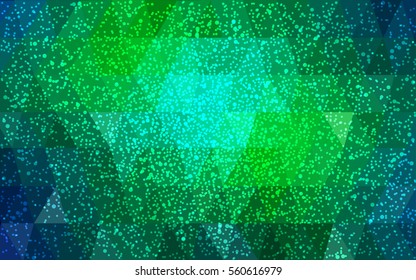 Light Blue Green vector christmas polygon background. Low poly Illustration consisting of triangles with snowflakes. Texture, seamless background of New Year celebration.