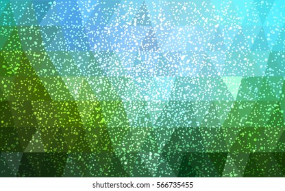 Light Blue Green vector christmas polygon background. Low poly Illustration consisting of triangles with snowflakes. Texture, seamless background of New Year celebration.