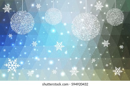 Light Blue Green vector christmas postcard low polygon background. Illustration consisting of triangles. Abstract triangular polygonal origami or crystal design of New Year celebration.