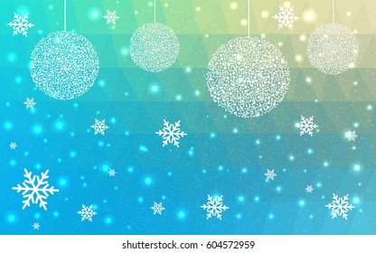 Light blue, green vector christmas polygon background. Low poly Illustration consisting of triangles with snowflakes. Texture, seamless background of New Year celebration.