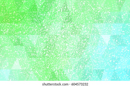 Light blue, green vector christmas polygon background. Low poly Illustration consisting of triangles with snowflakes. Texture, seamless background of New Year celebration.