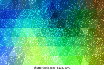 Light Blue, Green vector christmas polygon background. Low poly Illustration consisting of triangles with snowflakes. Texture background of New Year celebration.