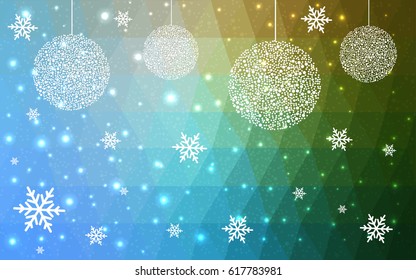 Light Blue Green vector christmas postcard low polygon background. Illustration consisting of triangles. Abstract triangular polygonal origami or crystal design of New Year celebration.