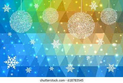 Light Blue Green vector christmas postcard low polygon background. Illustration consisting of triangles. Abstract triangular polygonal origami or crystal design of New Year celebration.