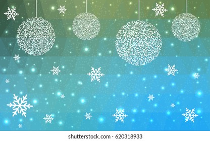Light Blue, Green vector christmas postcard low polygon background. Illustration consisting of triangles. Abstract triangular polygonal origami or crystal design of New Year celebration.