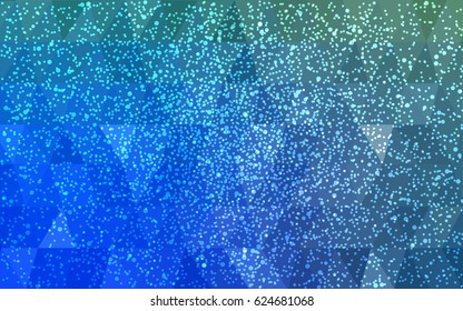 Light Blue, Green vector christmas postcard low polygon background. Illustration consisting of triangles. Abstract triangular polygonal origami or crystal design of New Year celebration.