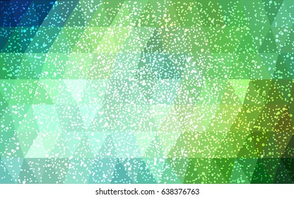 Light Blue, Green vector christmas postcard low polygon background. Illustration consisting of triangles. Abstract triangular polygonal origami or crystal design of New Year celebration.