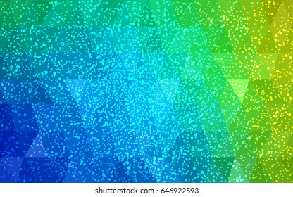 Light Blue, Green vector christmas polygon background. Low poly Illustration consisting of triangles with snowflakes. Texture background of New Year celebration.
