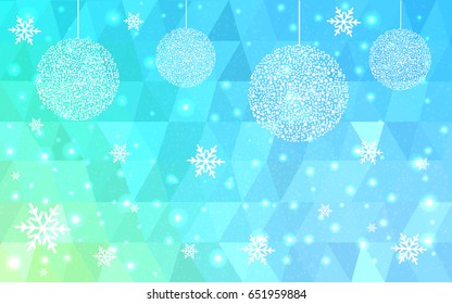 Light Blue Green vector christmas postcard low polygon background. Illustration consisting of triangles. Abstract triangular polygonal origami or crystal design of New Year celebration.