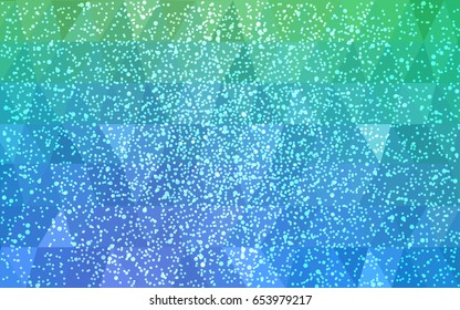 Light Blue, Green vector christmas polygon background. Low poly Illustration consisting of triangles with snowflakes. Texture background of New Year celebration.