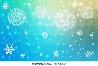 Light Blue Green vector christmas postcard low polygon background. Illustration consisting of triangles. Abstract triangular polygonal origami or crystal design of New Year celebration.