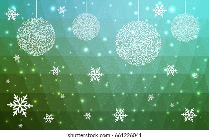 Light Blue Green vector christmas postcard low polygon background. Illustration consisting of triangles. Abstract triangular polygonal origami or crystal design of New Year celebration.