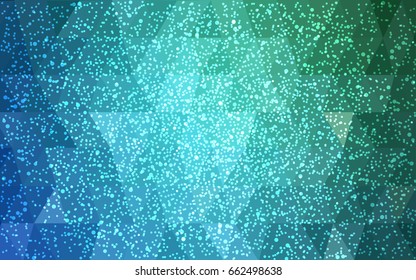 Light Blue, Green vector christmas polygon background. Low poly Illustration consisting of triangles with snowflakes. Texture background of New Year celebration.