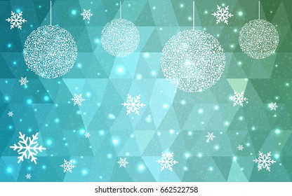 Light Blue Green vector christmas postcard low polygon background. Illustration consisting of triangles. Abstract triangular polygonal origami or crystal design of New Year celebration.