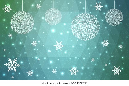 Light Blue Green vector christmas postcard low polygon background. Illustration consisting of triangles. Abstract triangular polygonal origami or crystal design of New Year celebration.