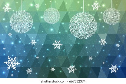 Light Blue Green vector christmas postcard low polygon background. Illustration consisting of triangles. Abstract triangular polygonal origami or crystal design of New Year celebration.
