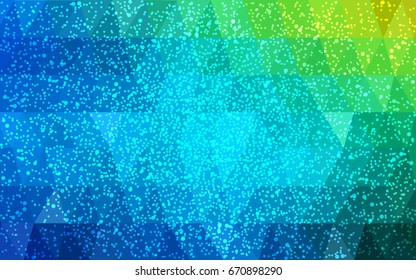 Light Blue, Green vector christmas polygon background. Low poly Illustration consisting of triangles with snowflakes. Texture background of New Year celebration.