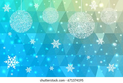 Light Blue Green vector christmas postcard low polygon background. Illustration consisting of triangles. Abstract triangular polygonal origami or crystal design of New Year celebration.