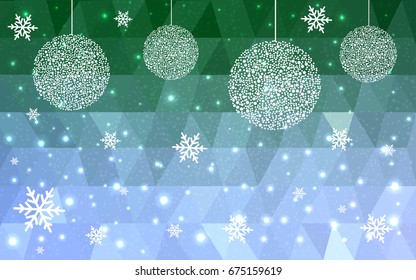 Light Blue Green vector christmas postcard low polygon background. Illustration consisting of triangles. Abstract triangular polygonal origami or crystal design of New Year celebration.