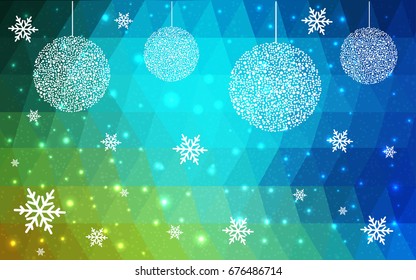 Light Blue Green vector christmas postcard low polygon background. Illustration consisting of triangles. Abstract triangular polygonal origami or crystal design of New Year celebration.